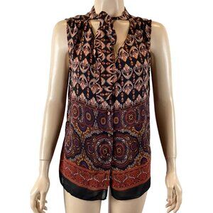 MM Couture By Miss Me Boho Sleeveless Tie-Neck Blouse Top Size Medium NWOT‎